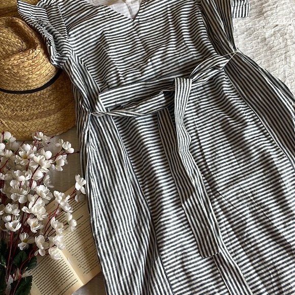 Midi Cotton Striped summer dress with a belt - Picture 5 of 6